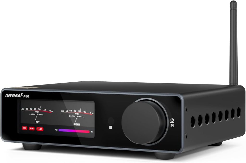 AIYIMA A80 Bluetooth Stereo Amplifier DAC HiFi Home Audio Component TPA3255 with PFFB,2 Channel Hi-Res Class D Power Amp | PC-USB COA Opt Inputs,Digital VU Meter | Pre-Out | TRS Balanced Input |Tone