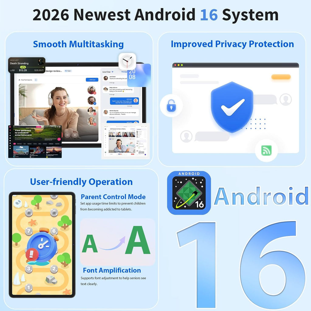 2026 Android 16 Tablet, 12 inch Tablet with Keyboard, 24GB+256GB+2TB Expand, Electronic Tablet PC with 2K Gemini AI, 8000mAh, Octa-Core, GMS, GPS, 2 in 1 Large Tablets with Case, Mouse, Stylus(Silver)