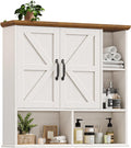Bathroom Wall Cabinet, Farmhouse Medicine Cabinet with Double Barn Door and Adjustable Wood Shelf, Over The Toilet Storage Cabinet for Wall Mounted for Bathroom Laundry Room Kitchen (White and Brown)