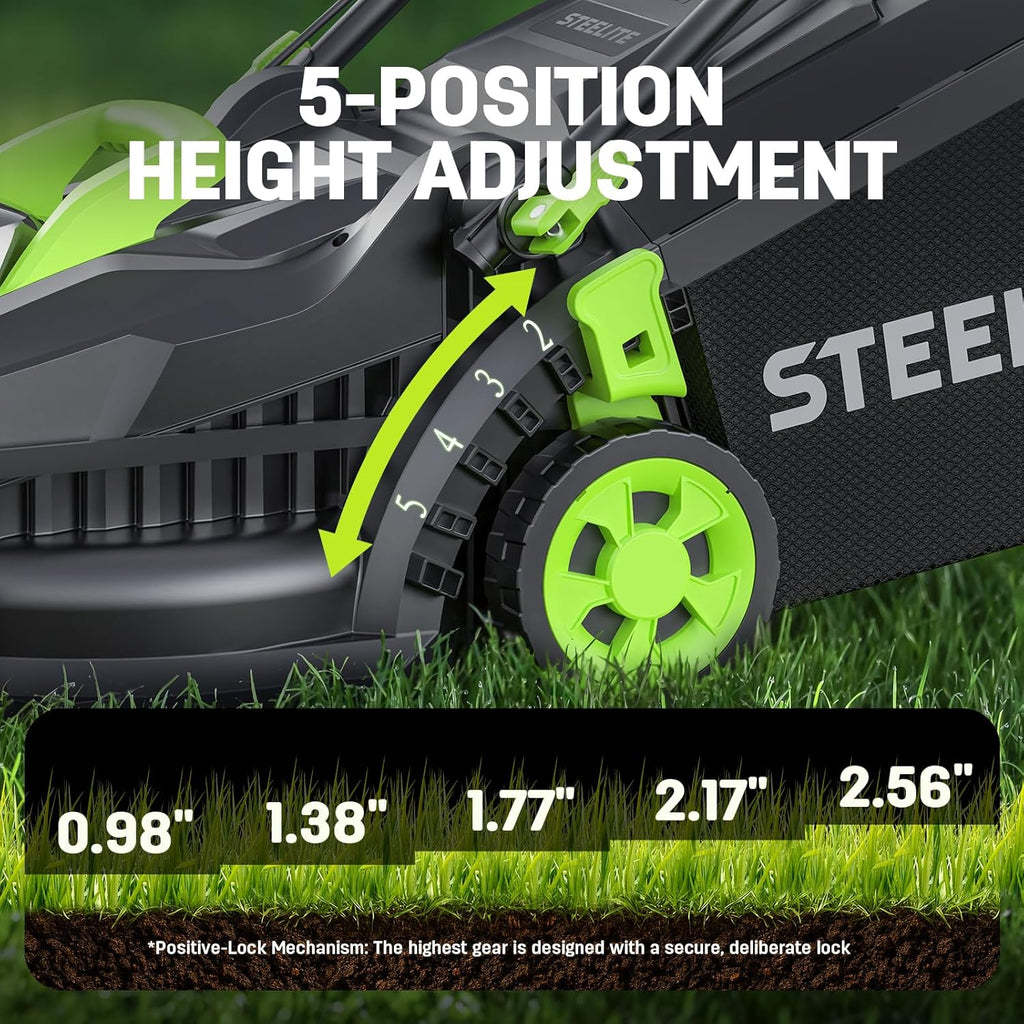 STEELITE 20V 13-Inch Electric Lawn Mower, Brushless Cordless Push Mower with 2 x 4.0Ah Batteries for Extended Runtime & Charger, 5-Position Height Adjustment, Lightweight for Small Yards