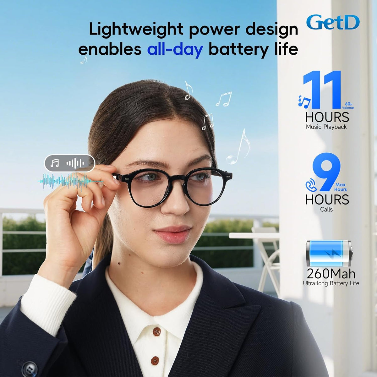 GetD 2026 AI Smart Glasses for Men Women, Translation Glasses with ChatGPT 145 Language, Photochromic Lenses, Bluetooth Glasses 11H Music Play /9H Call for Travel Daily Use