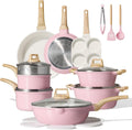 CAROTE 21 PCS Ceramic Cookware Set, Pots and Pans Set Non Stick, Pot and Pan Set with Frying pan, Induction Ready Cooking Set for Kitchen, PFOS/PFOA/PFAS Free, Pink
