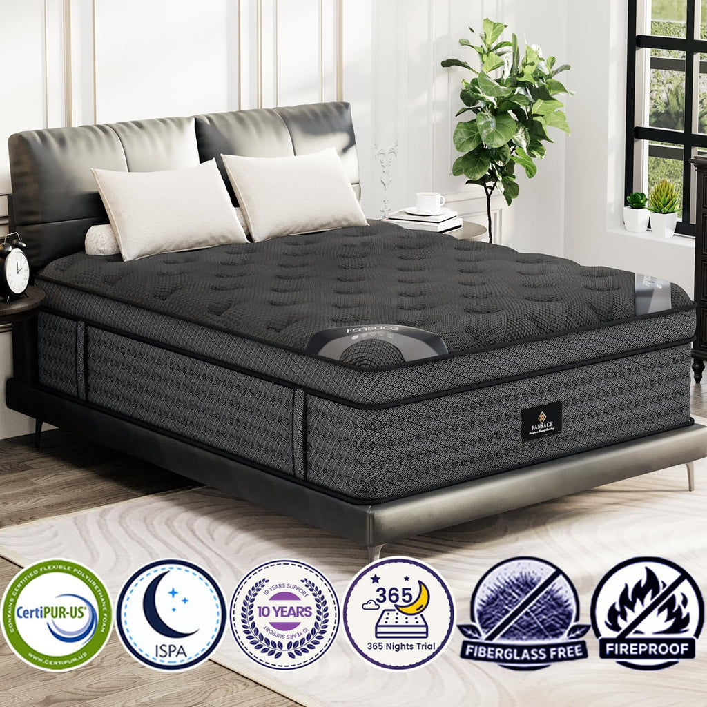 King Size Mattress (High-End Upgraded) Hotel-Level Luxury 14 Inch Hybrid King Mattress In A Box, Cooling-Gel Memory Foam & Pocket Springs, Back Pain, Extra Edge Support, 365-Night Trial, Medium Firm