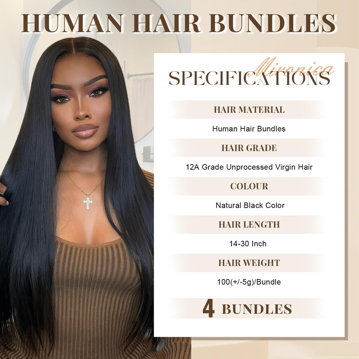 12A Human Hair Bundles 22 24 26 28 Inch Straight 4 Bundles Human Hair 100% Unprocessed Brazilian Remy Virgin Hair Extensions Raw Quick Weave Sew In Straight Hair Extensions