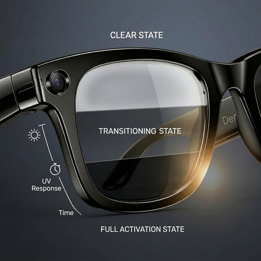 AI Smart Glasses with Camera and Bluetooth, 8MP 4K Camera Glasses with Translation & Voice Control, Video, Audio Recording, IP67 Waterproof Smart Glasses for Business & Outdoor(Photochromic)