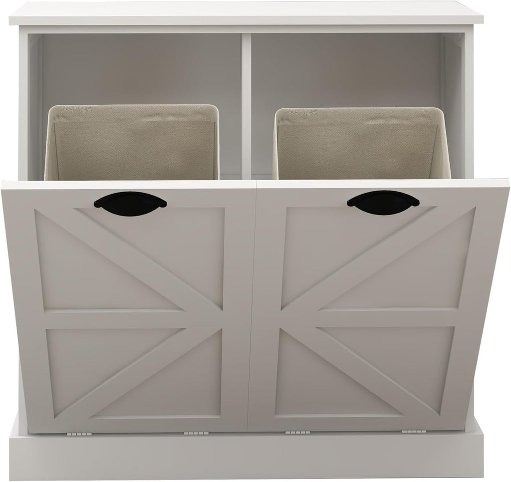 Modern Contemporary Laundry Sorter Cabinet, Two-Compartment Tilt-Out, for Bathroom Living Room Hallway