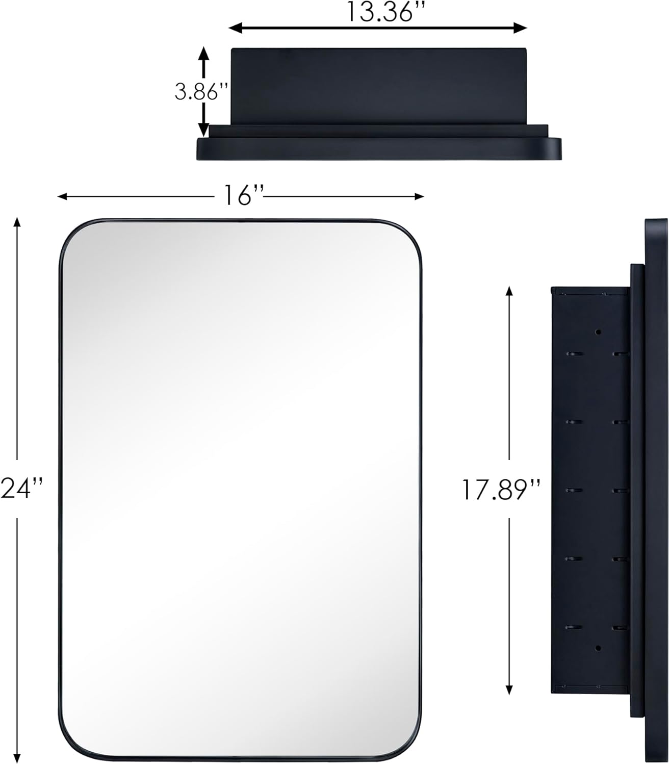 Chrome Rectangle Recessed Bathroom Medicine Cabinet with Mirror Stainless Steel Metal Framed Rounded Rectangular Bathroom Cabinet with Mirror 16x24''