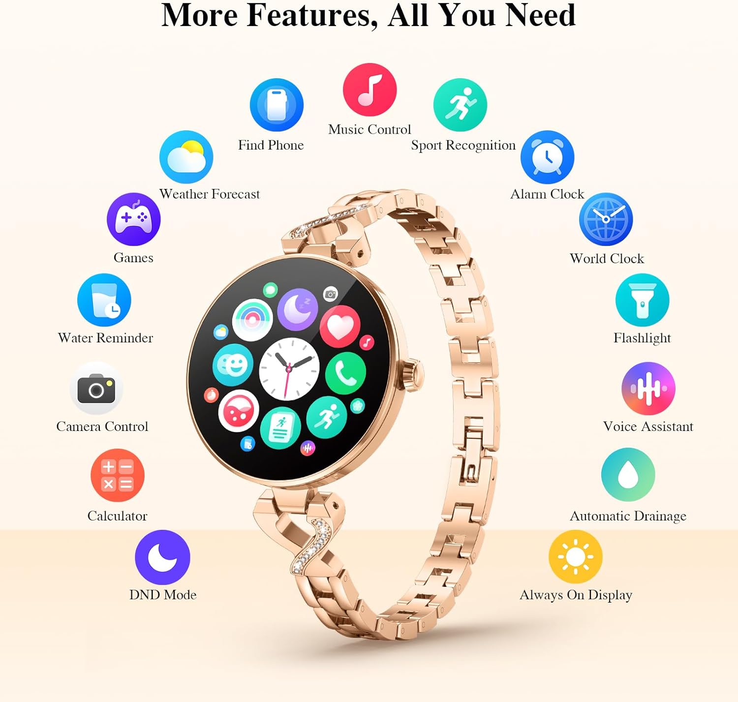 Smart Watches for Women, Answer/Make Call, 1.04'' AMOLED, 24H Sleep Tracker, Fitness Tracker with Heart Rate/Blood Pressure/SpO2/Stress Monitor, 100+ Sport Modes Waterproof Smartwatch for IOS Android