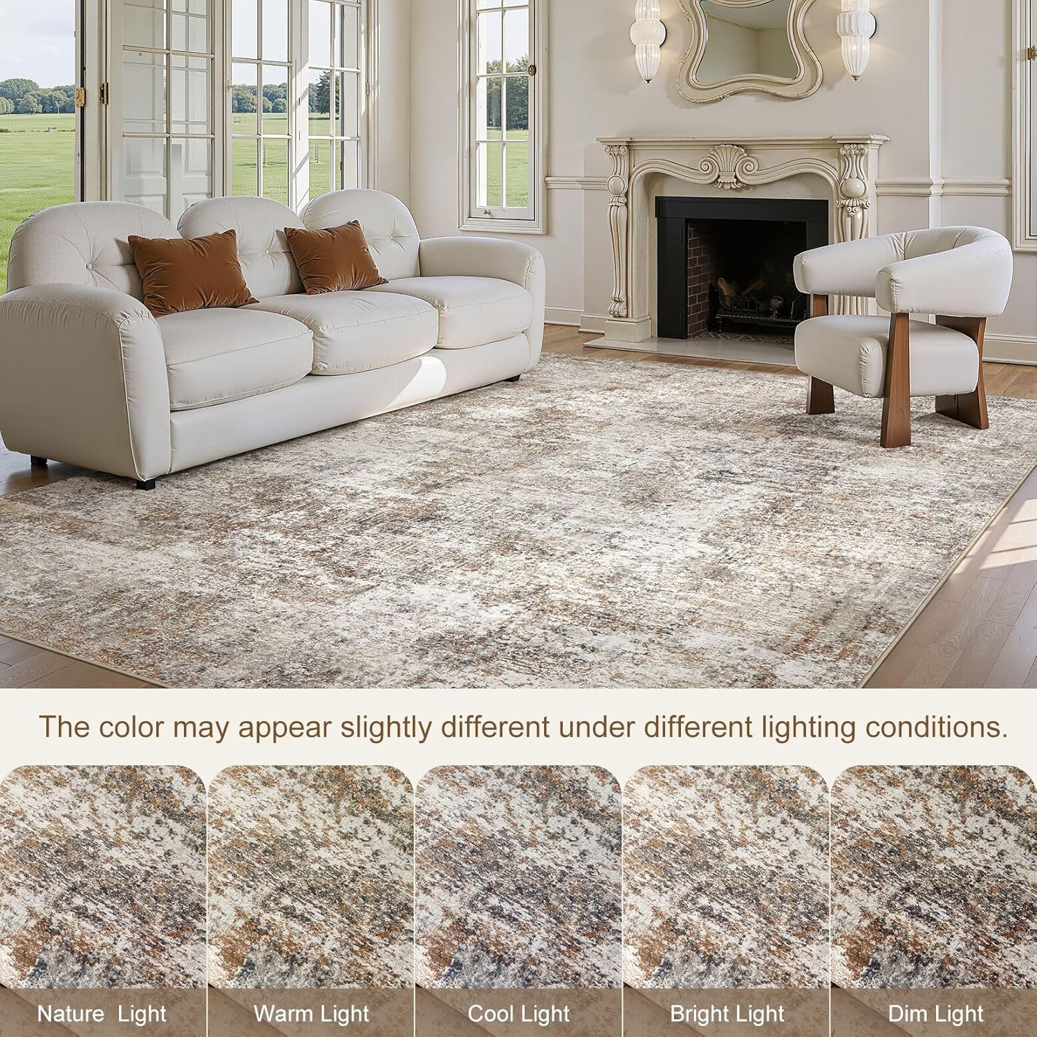 10x14 Area Rugs for Living Room: Washable Large Neutral Abstract Rug Soft Non Slip Stain Resistant Low Pile Indoor Carpet for Bedroom Dining Room Nursery Office Playroom - Brown Grey