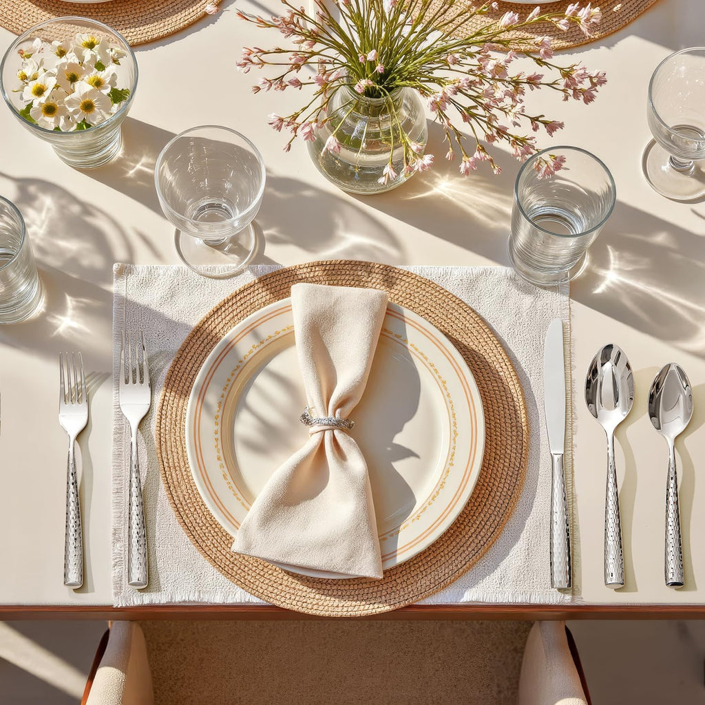 Kingstone Hammered Silverware Set, 60-Piece Flatware Set for 12, 18/10 Stainless Steel Heavy Duty Cutlery Set, Mirror Polished Utensil Sets for Home, Restaurant, Wedding, Dishwasher Safe