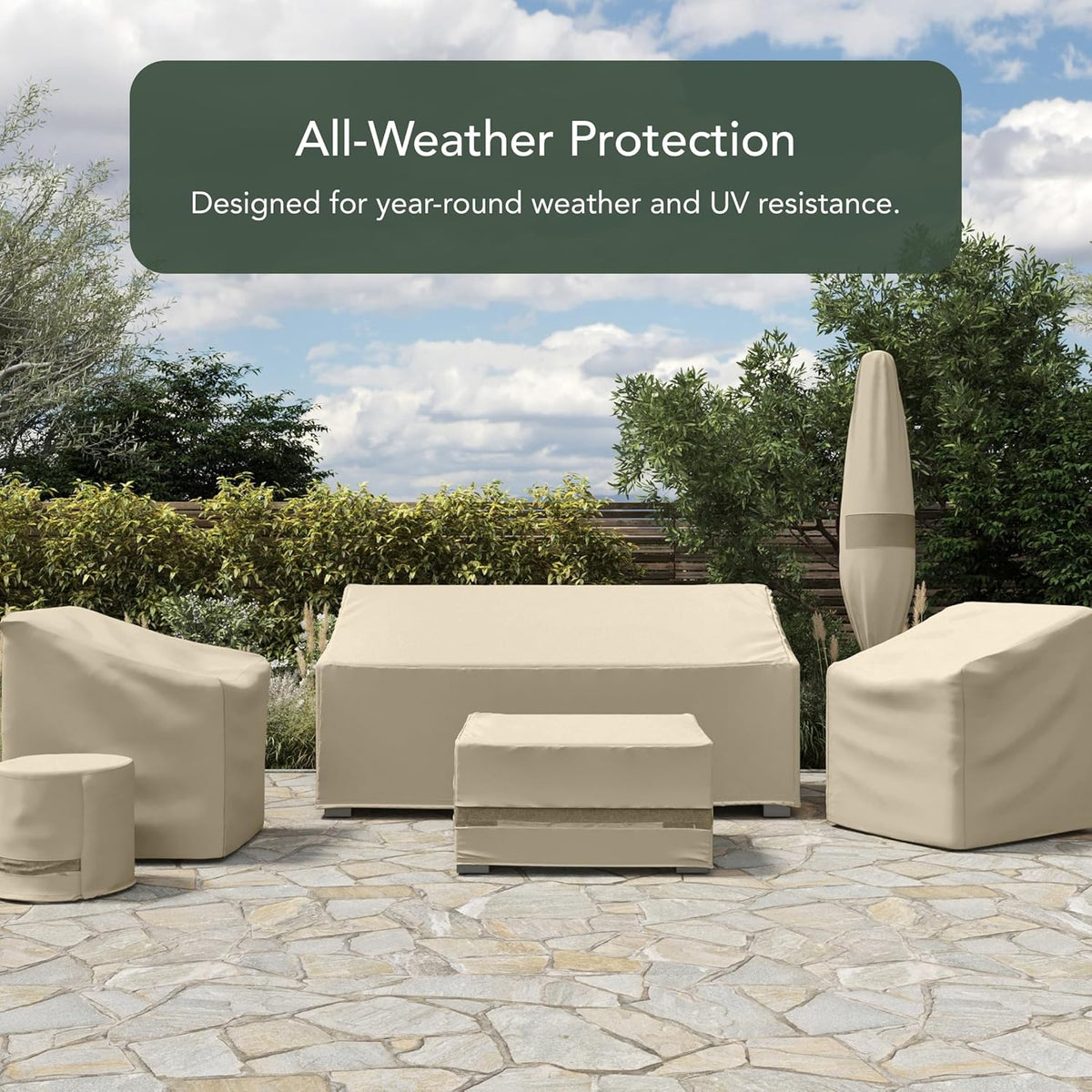 Covermates Elite Rectangular Fire Pit Cover – Water-Resistant Outdoor Protection with Durable 300D Polyester, Mesh Air Vents & Adjustable Buckle Straps, Rectangular 72W x 42D x 35H, Khaki