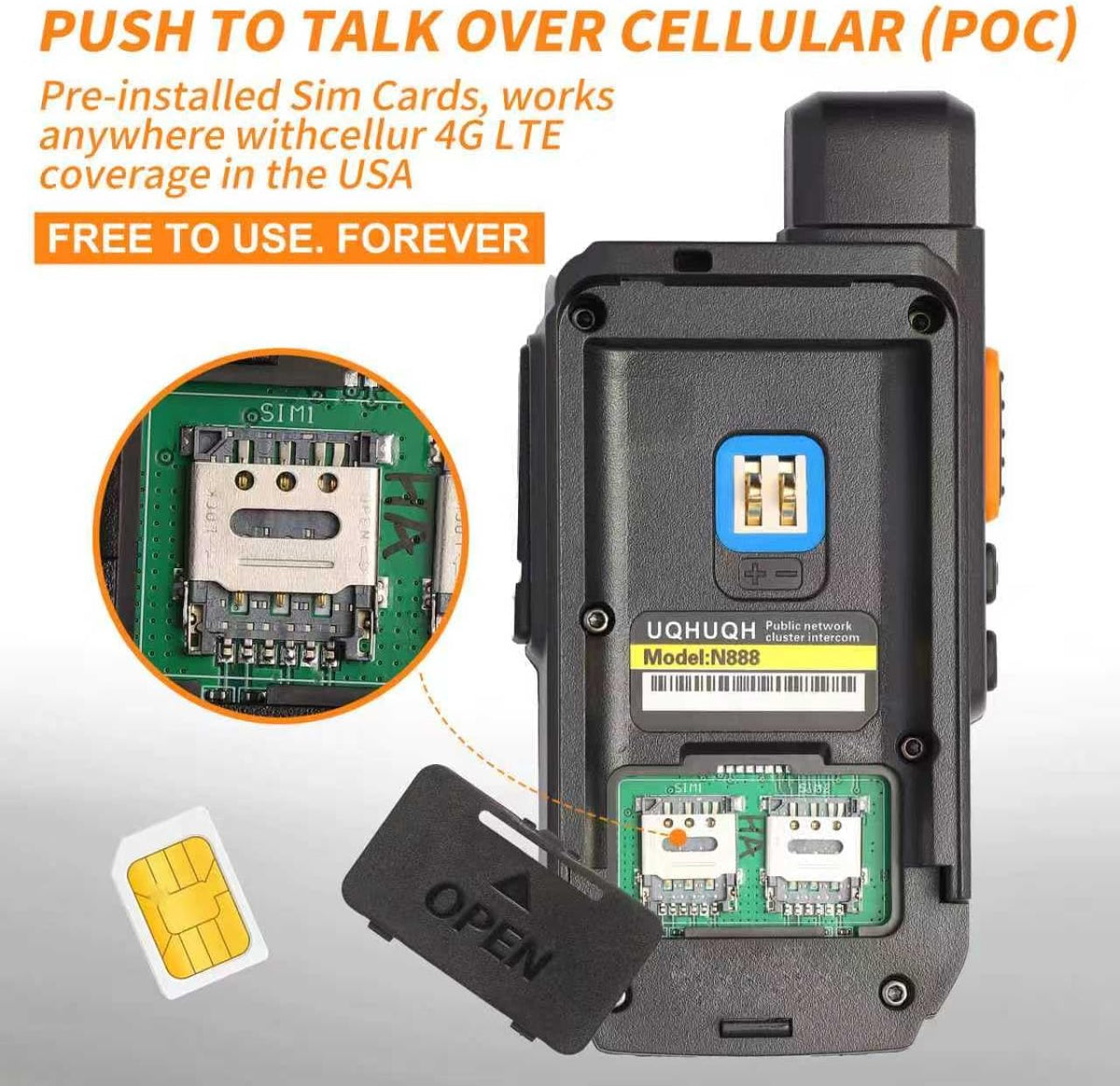 Lifetime Free Unlimited Range Walkie Talkies-4G LTE POC Long Range Two-Way Radios with Rapid PTT, Professional Nationwide Communication for Business, Travel & Family (2-Pack)