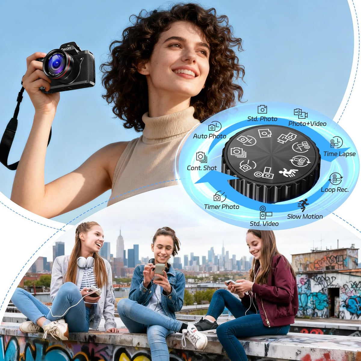 Dsoon Digital Camera,4K 64MP Cameras for Photography with 4”0 Touch Screen,18X Digital Zoom Autofocus Photography Shoot Camera with Dual-Lens,2 Batteries,64GB TF Card,Lens Hood