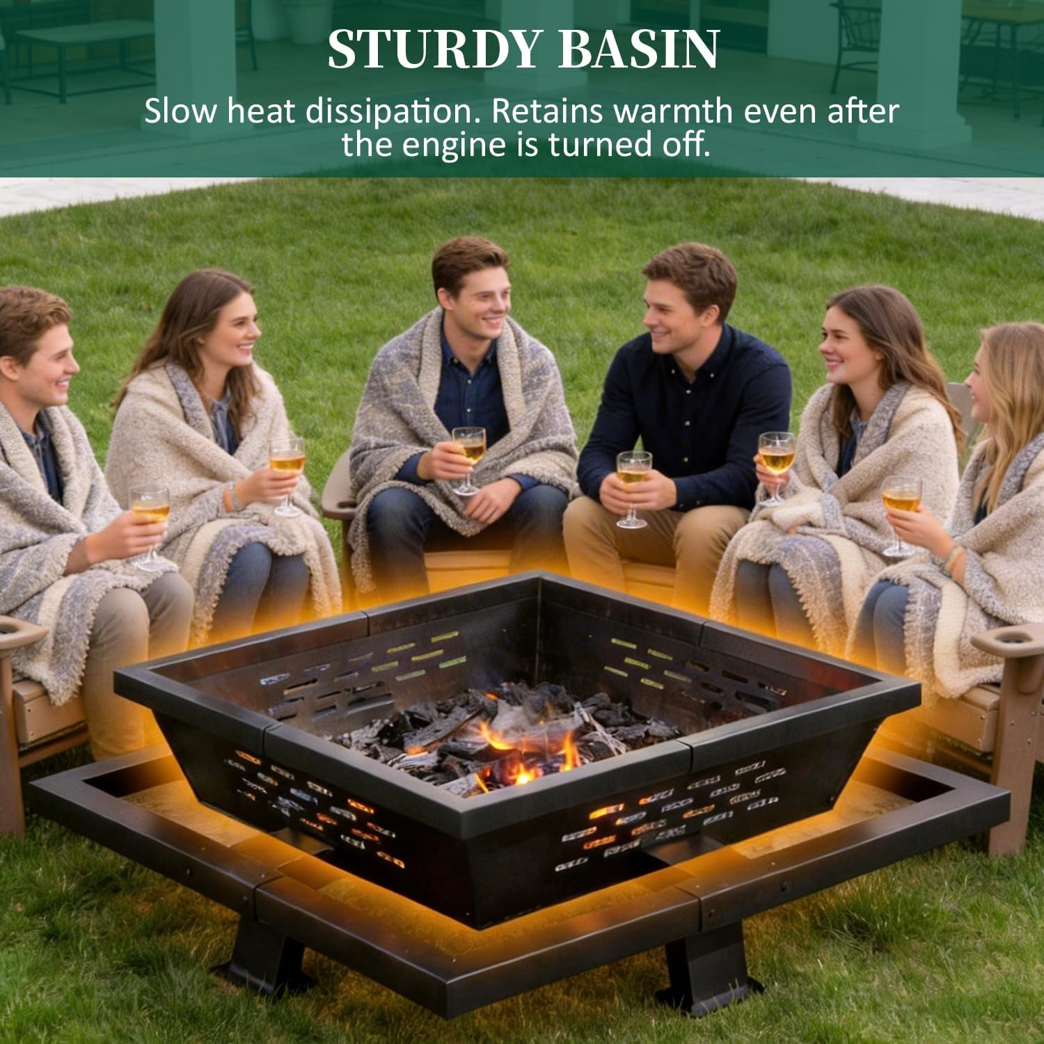 47 Inch Fire Pit for Outside, Outdoor Wood Burning Firepit with Poker, Heavy Duty Fire Pit for Camping, Backyard, Patio