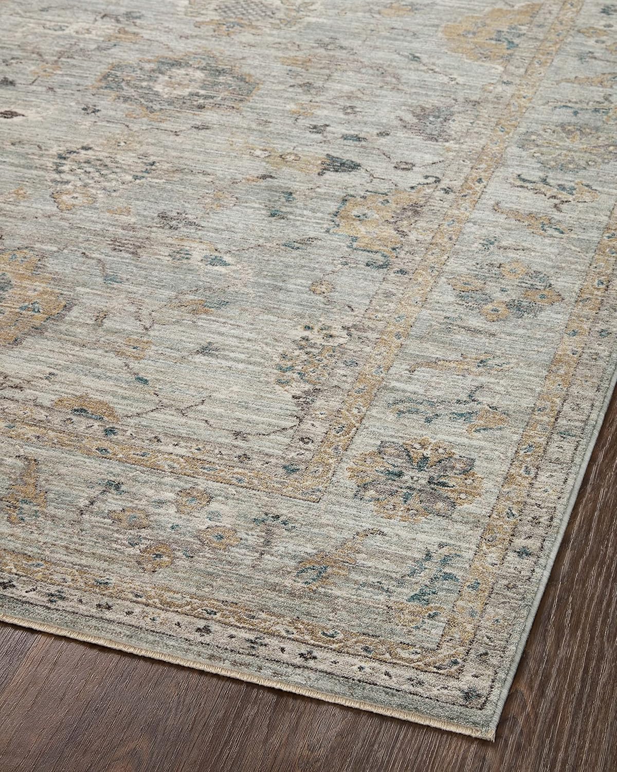 Loloi Magnolia Home by Joanna Gaines Millie Collection MIE-02 Sky/Gold 9'-6" x 13'-1", .25" Pile Height, Area Rug