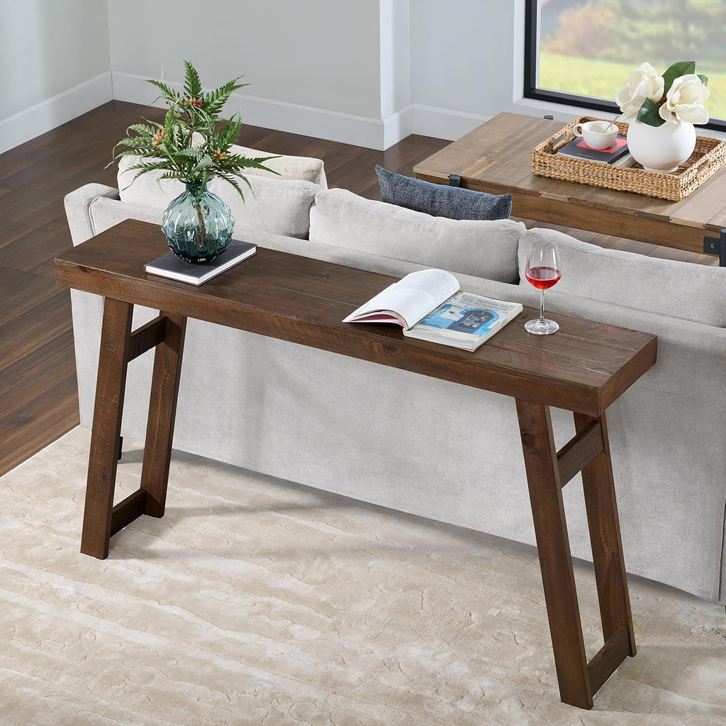Alaterre Furniture Lawas Solid Wood Console Table - 56 Inch Modern Farmhouse Entryway Table - Easy Assembly Living Room Furniture for Behind The Couch, Entryway, or Hallway (Brown)