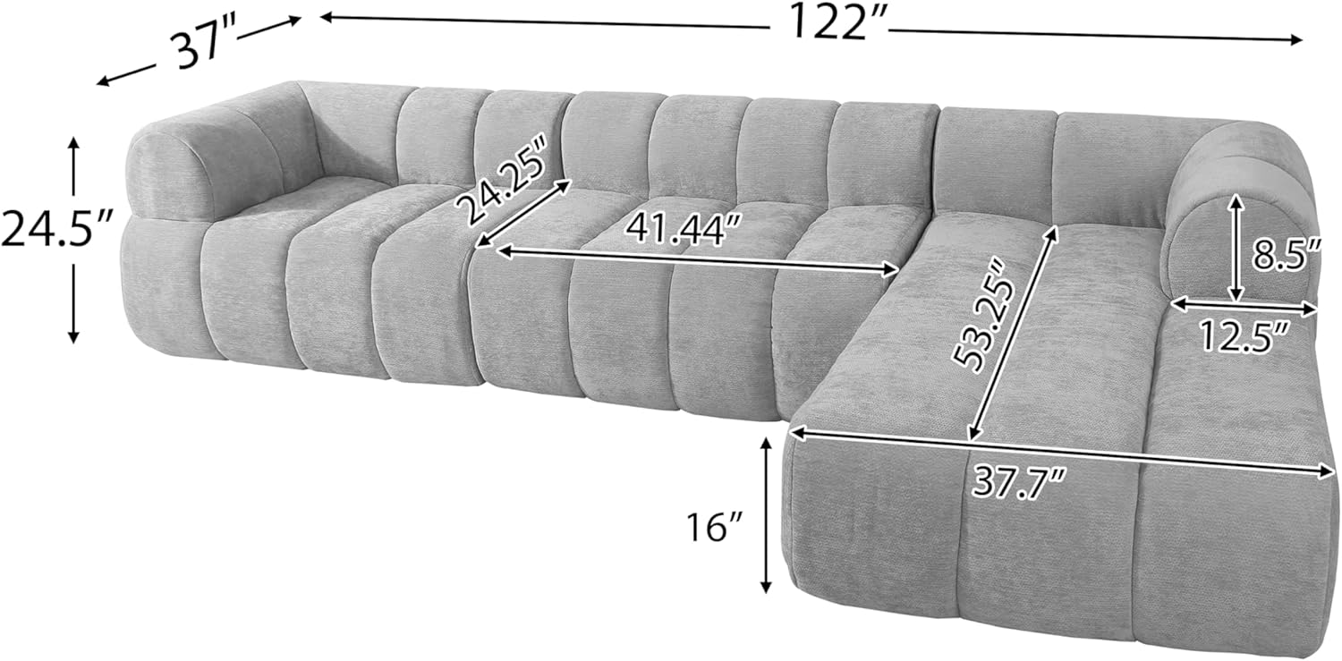 Christopher Knight Home Mania 122" Modular L-Shape Sofa Couch with Chaise Lounge, Modern Sectional Sofa Set for Living Room, Boucle Fabric Upholstered Cloud Couch with Deep Seat, Gray