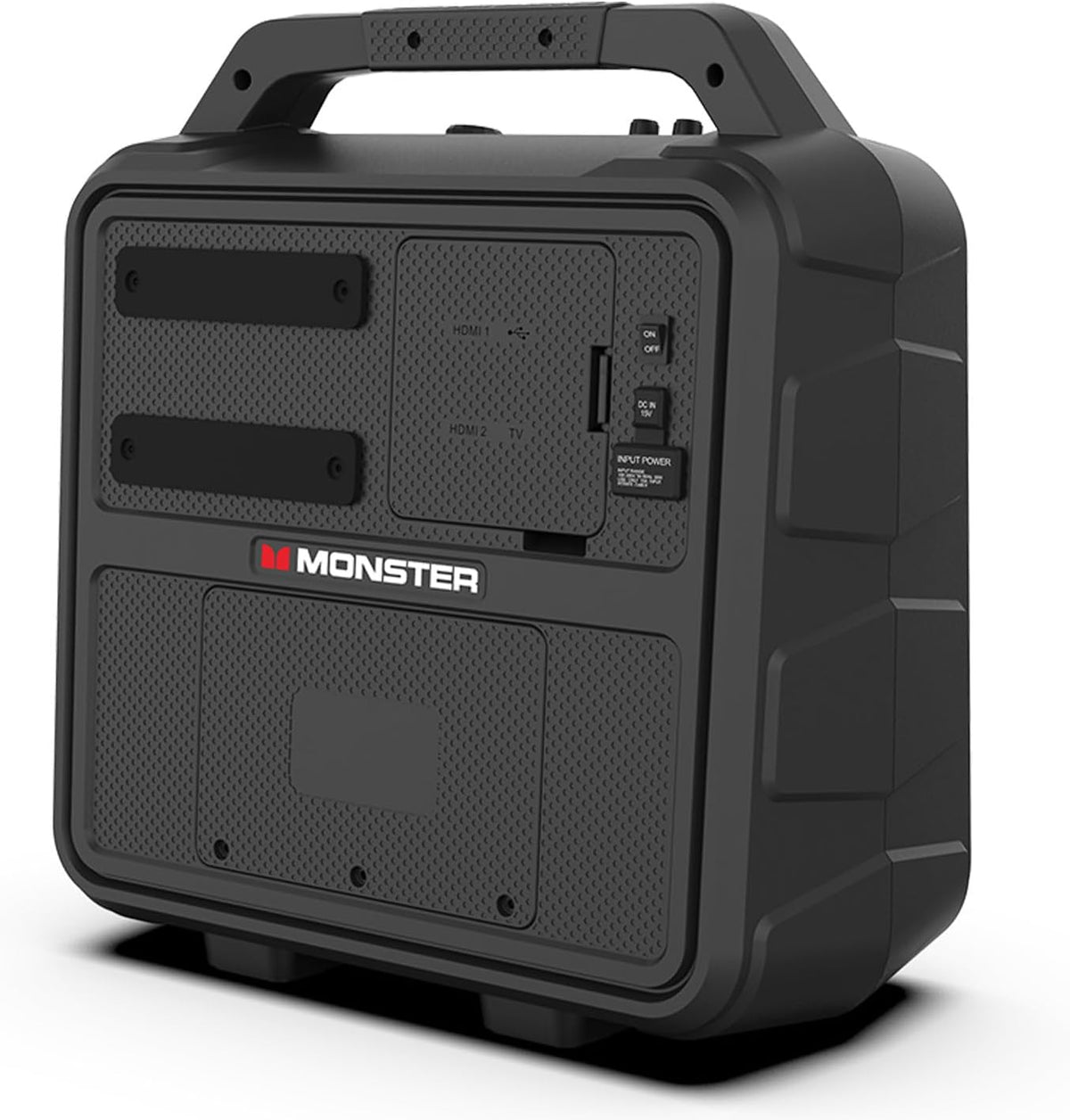 Monster Vision 2 | Portable Entertainment System with 15.6" 1080p Display & 60W Speakers | up to 25 Hours of Playtime | Dual HDMI Ports | Includes USB-C to HDMI Cable | ATSC Tuner for Portable TV use