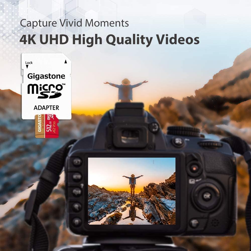 【5-Years Data Recovery】 GIGASTONE 512GB Micro SD Card, 4K Camera Pro, A2 V30 for Smartphone, Gopro, Action Cams, 4K UHD Video Recording, R/W up to 150/120 MB/s, UHS-I U3 C10 Class 10 with Adapter