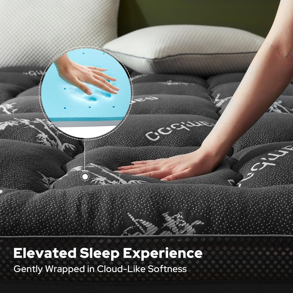 BEDLORE 4 Inch Memory Foam Mattress Topper Queen,2-in-1 Dual Layer Design (2" Gel Memory Foam + 2" Plush Pillow Top Cover) Mattress Topper Medium-Firm,Pressure Relief & Back Pain Support(Dark Gray)