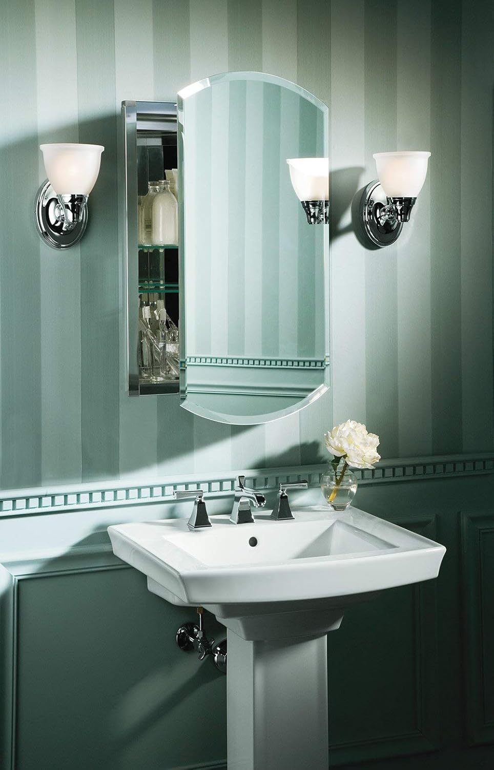 Kohler 3073-NA Archer 20" W x 31" H Aluminum Single-Door Bathroom Medicine Cabinet with Mirror, Recessed or Surface Mount Bathroom Wall Cabinet, Beveled Edges