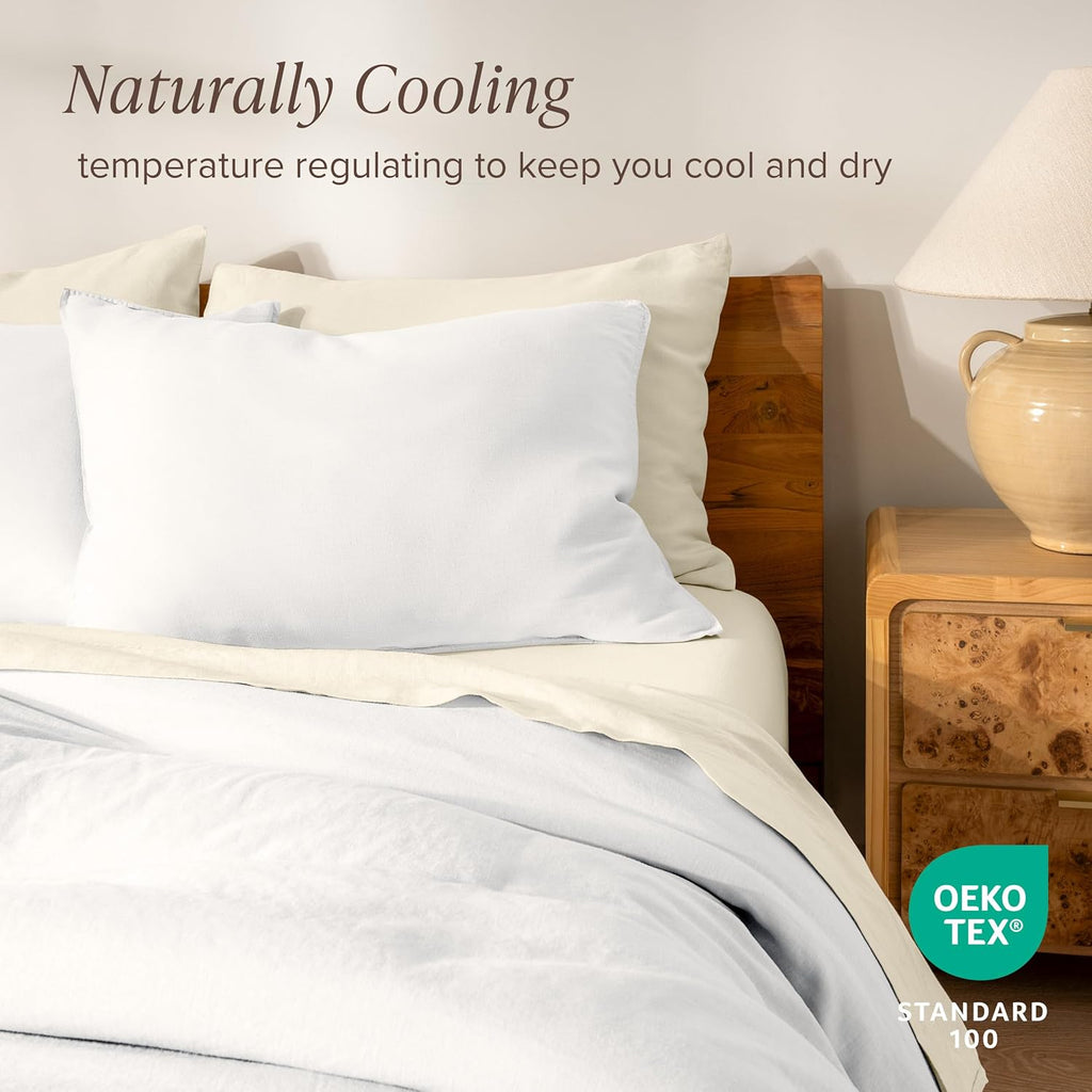 Bare Home Twin/Twin Extra Long Duvet Cover - 100% European Linen - Breathable and Durable - Duvet Cover with Pillow Sham (Twin/Twin XL, Soft White)