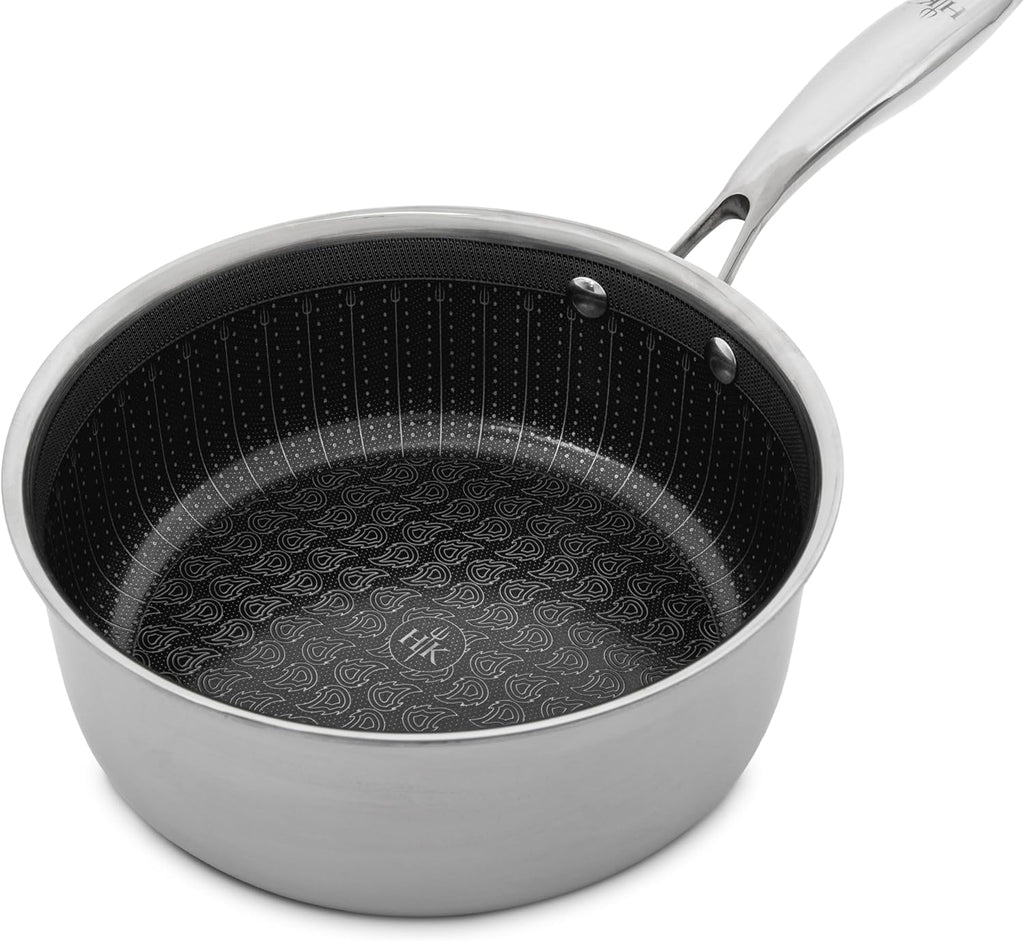 Hell's Kitchen Hybrid 2.5 Qt Saucepan + Lid, Tri-Clad Stainless Steel and Nonstick Ceramic, PFAS Free, no PFOA, no PTFE, no Teflon, Non Toxic Cookware, Metal Utensil Safe, All Cooktops and Oven Safe