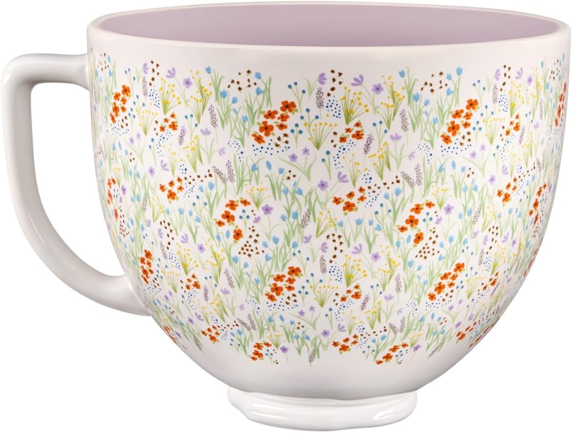 KitchenAid 5 Quart Ceramic Bowl, compatible 4.5 or 5Q Tilt-Head Stand Mixer, KSM2CB5WF, Wildflower