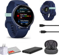 Garmin Vivoactive 5, Health and Fitness GPS Smartwatch for Women and Men, Metallic Navy Bezel w/Navy Case and Silicone Band, 11 Days Battery Life, 1.2” AMOLED Touchscreen Display (Bundle)