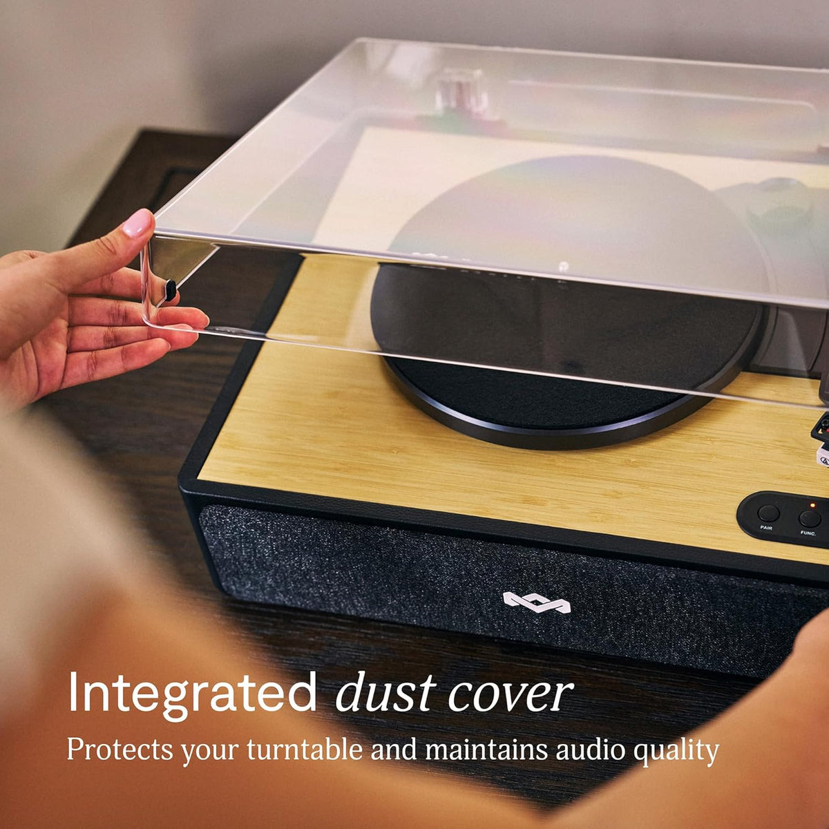 House of Marley Rise Up Bluetooth Turntable, Built-in Speakers, 2-Way Bluetooth, Audio Technica Stylus, Bamboo Finish, Recycled Felt Slipmat, Plug-and-Play with Dust Cover