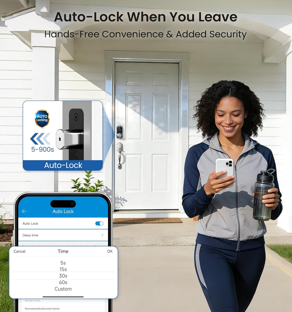 Veise VE07-H Fingerprint Smart Locks for Front Door with Handle Set, App Control, Keyless Entry Keypad Deadbolt, Digital Electronic Touchscreen, Easy Install, Auto Lock, Satin Nickel