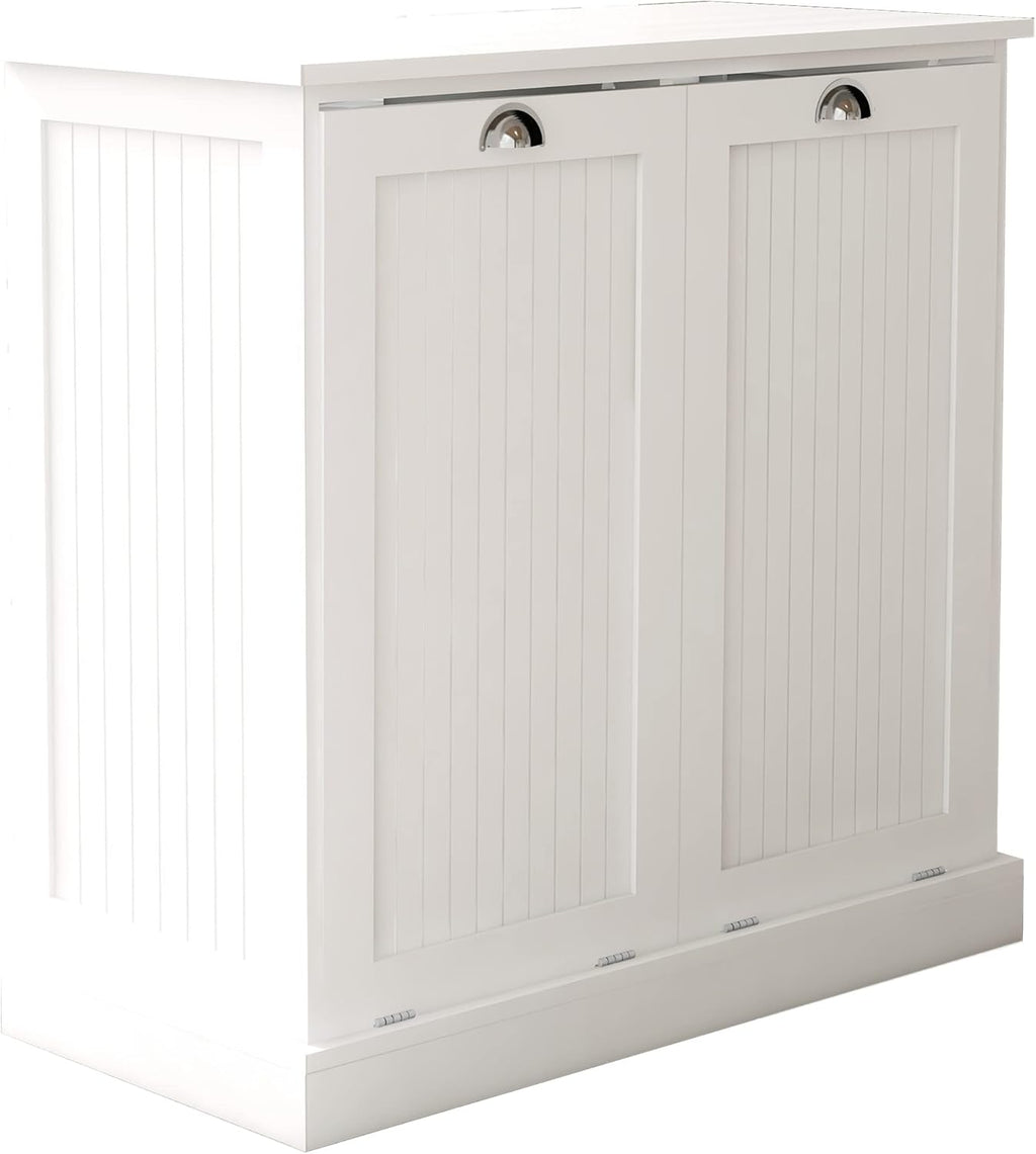 LUMISOL Double Tilt-Out Laundry Hamper Cabinet, Modern Laundry Cabinet with Removable Fabric Baskets, Wooden Bathroom Storage Cabinets with Doors for Living Room, Kitchen, White