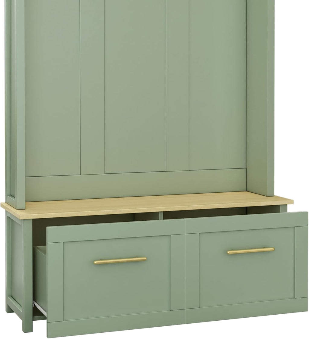 LUMISOL Mudroom Coat Rack with 2 Drawers, Entryway Hall Tree with Storage Bench, Mint Green