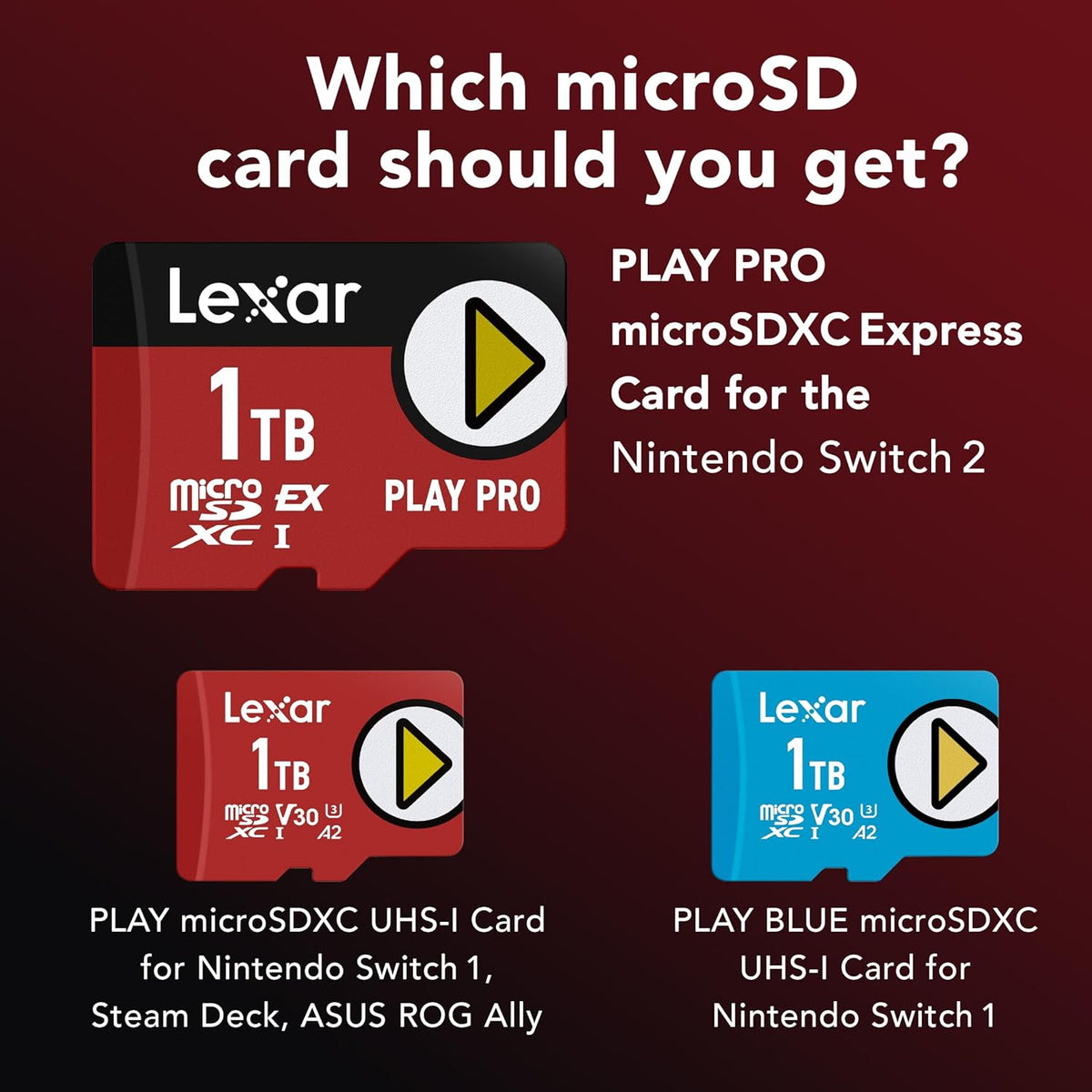 Lexar 256GB Play PRO microSD Express Card, UHS-I, C10, U3, V30, Full HD, 4K, Up to 900/600 MB/s Memory Card, Compatible w/Nintendo-Switch 2, ASUS ROG Ally, Steam Deck, Gaming (LMSXPS0256G-BNNNU)