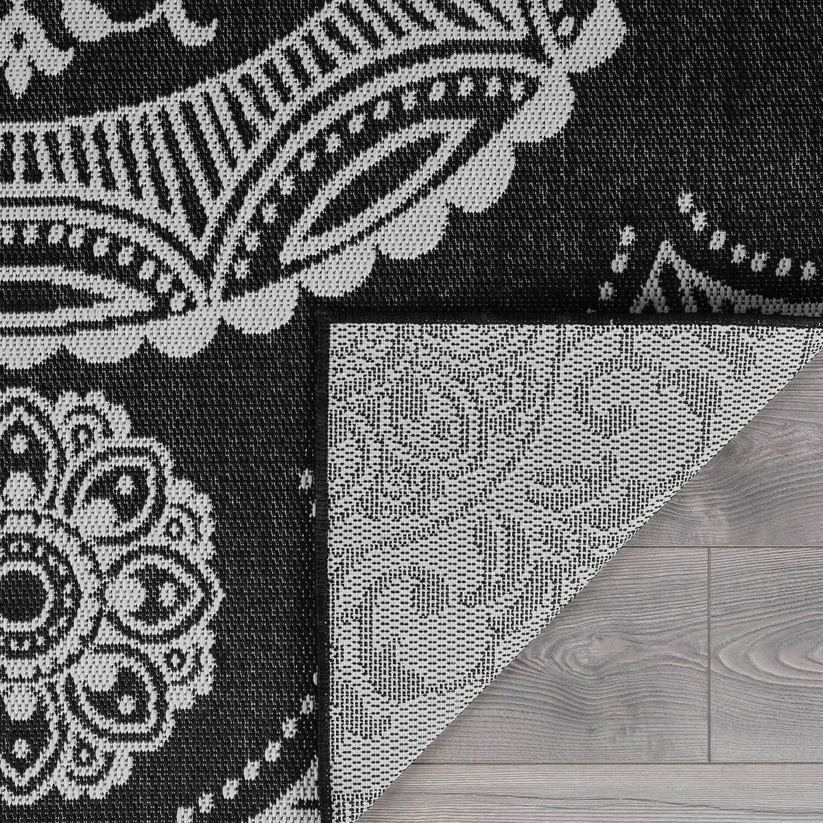Luul Home Medallion Outdoor Rug 6x9 Washable Outside Carpet for Indoor Patio Porch Waterproof Easy Cleaning Non Shedding Area Rugs Black 6 x 9