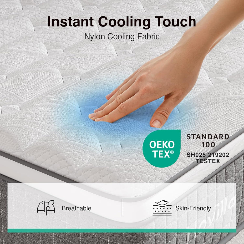 Novilla 12 Inch Queen Mattress,Queen Size Hybrid Mattress with Cooling Gel Memory Foam, Pocketed Coils & Cool-Touch Nylon Cover for Motion Isolation & Edge Support CertiPUR-US Certified