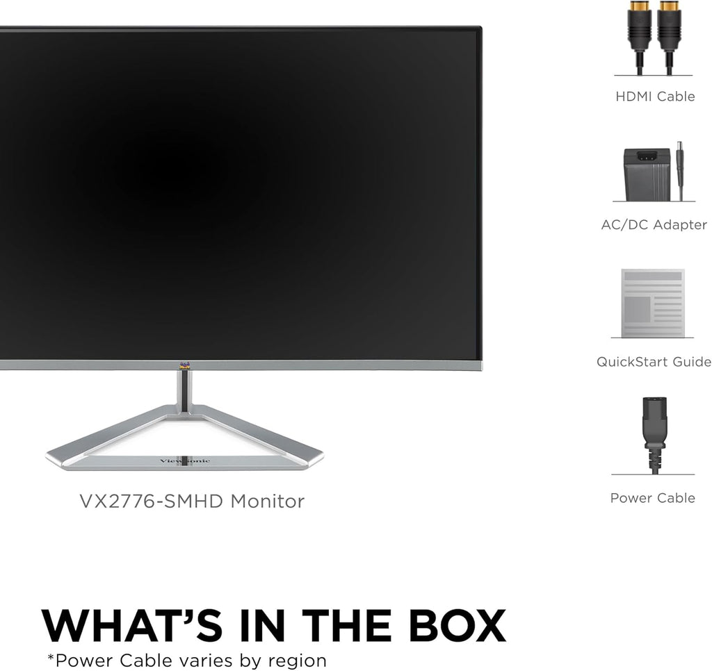 ViewSonic VX2776-SMHD 27 Inch 1080p Monitor, IPS Display with FreeSync and Eye Care Technology for Home and Office Entertainment, Ultra-Thin Bezels, DisplayPort, HDMI, and VGA Inputs