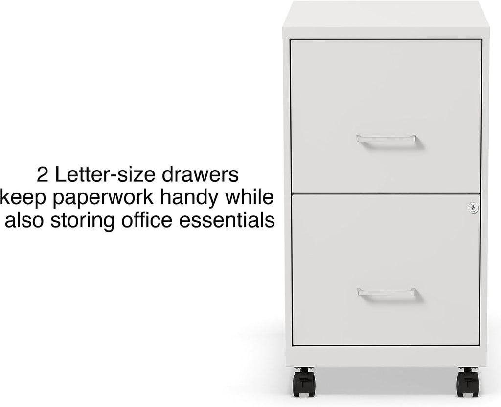 Staples 2-Drawer Vertical File Cabinet, Letter Size Documents, Lockable & Mobile, 18.9" D x 14.3" W x 26.3" H, White