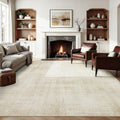 Joydeco 10x14 Area Rugs for Living Room, Non Slip Machine Washable Vintage Rug, Low Pile Chenille Print Rugs for Bedroom, Dining Room, Home Office, Pet & Child Friendly, Beige