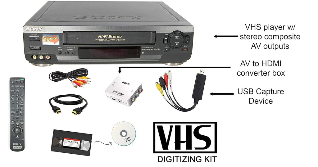 Sony VCR VHS Transfer Bundle w/ Remote, USB Adapter, HDMI Converter (Renewed)