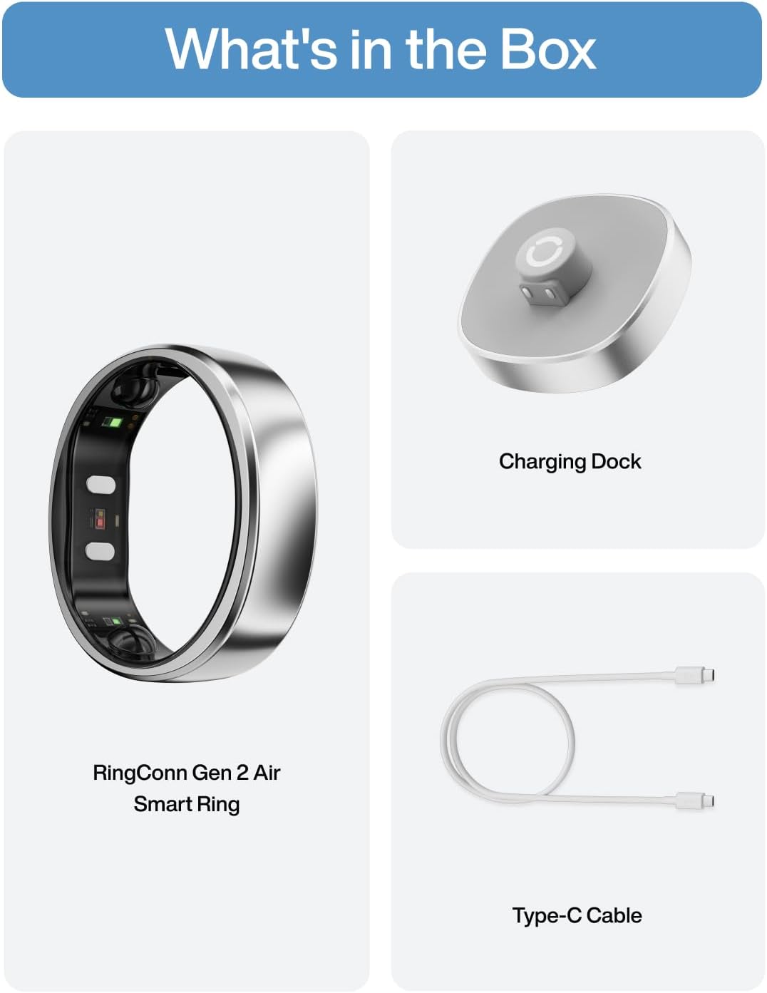 RingConn Gen 2 Air, Ultra-Thin AI Smart Ring, 10-Day Battery Life, Fitness/Sleep/Stress/HR Tracker for Women&Men, No App Fee for Standard Features, iOS & Android Compatible (Size 7, Galaxy Sliver)