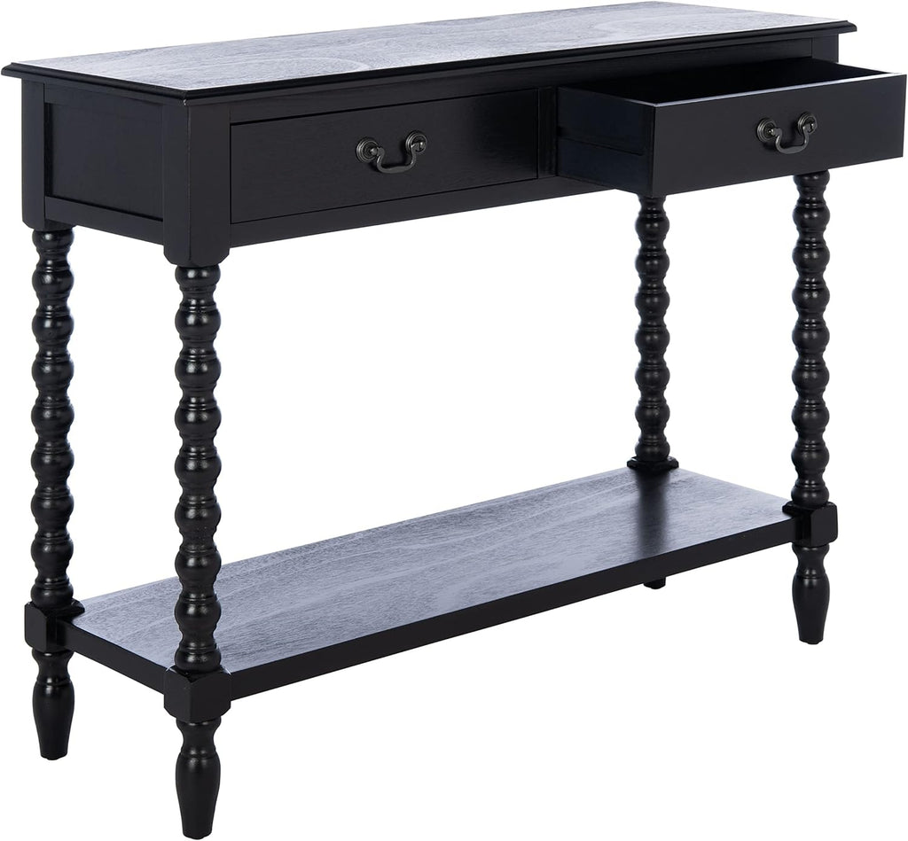 SAFAVIEH Furniture - Athena 2-Drawer Console Table - Black - Solid Wood - Farmhouse Classic Design - Ideal for Entryway, Living Room, Hallway, 35.5" W x 13" D x 29.5" H (CNS5702B)