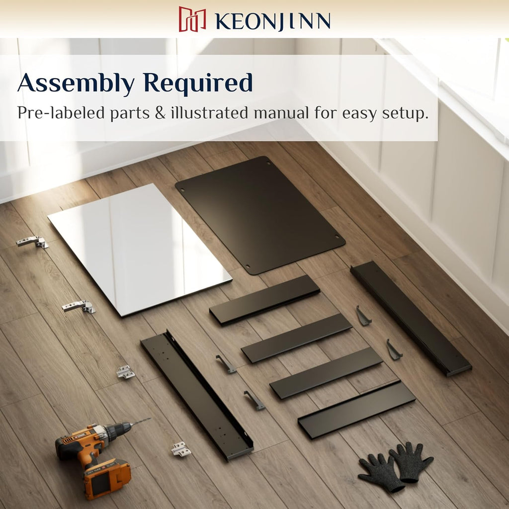 Keonjinn 36 x 24 Inch Black Medicine Cabinet, Bathroom Medicine Cabinet with Mirror, Lightweight Aluminum Structure, Assembly Required, in Wall or Wall Mount, Free Adjustable Shelves, Tempered Glass