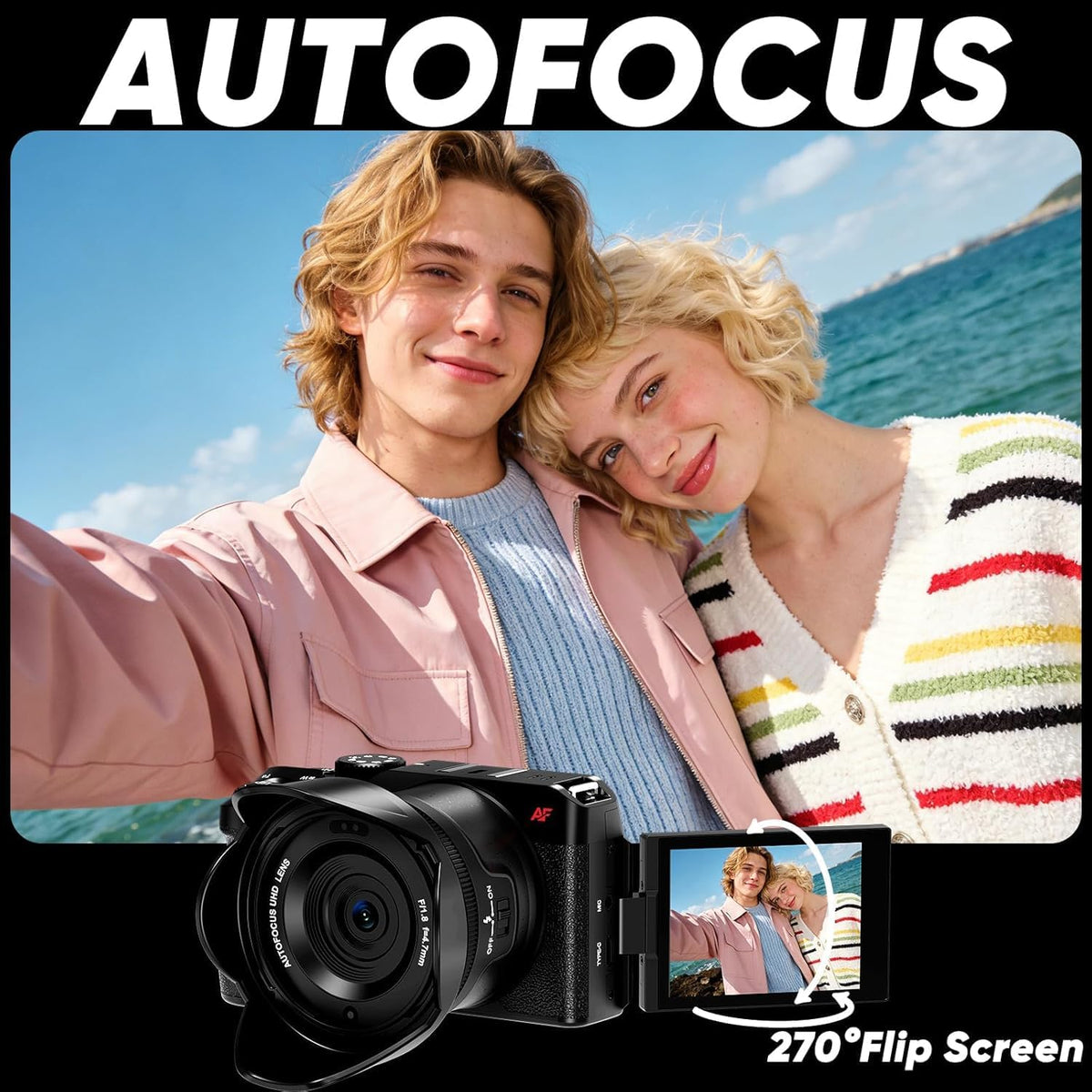 ORDRO Digital Cameras for Photography 5K-80MP Auto Focus Video Cameras for YouTube, 18X Zoom Camera with 180° Flip Screen, 2 Batteries, Lens Hood & 32GB Memory Card