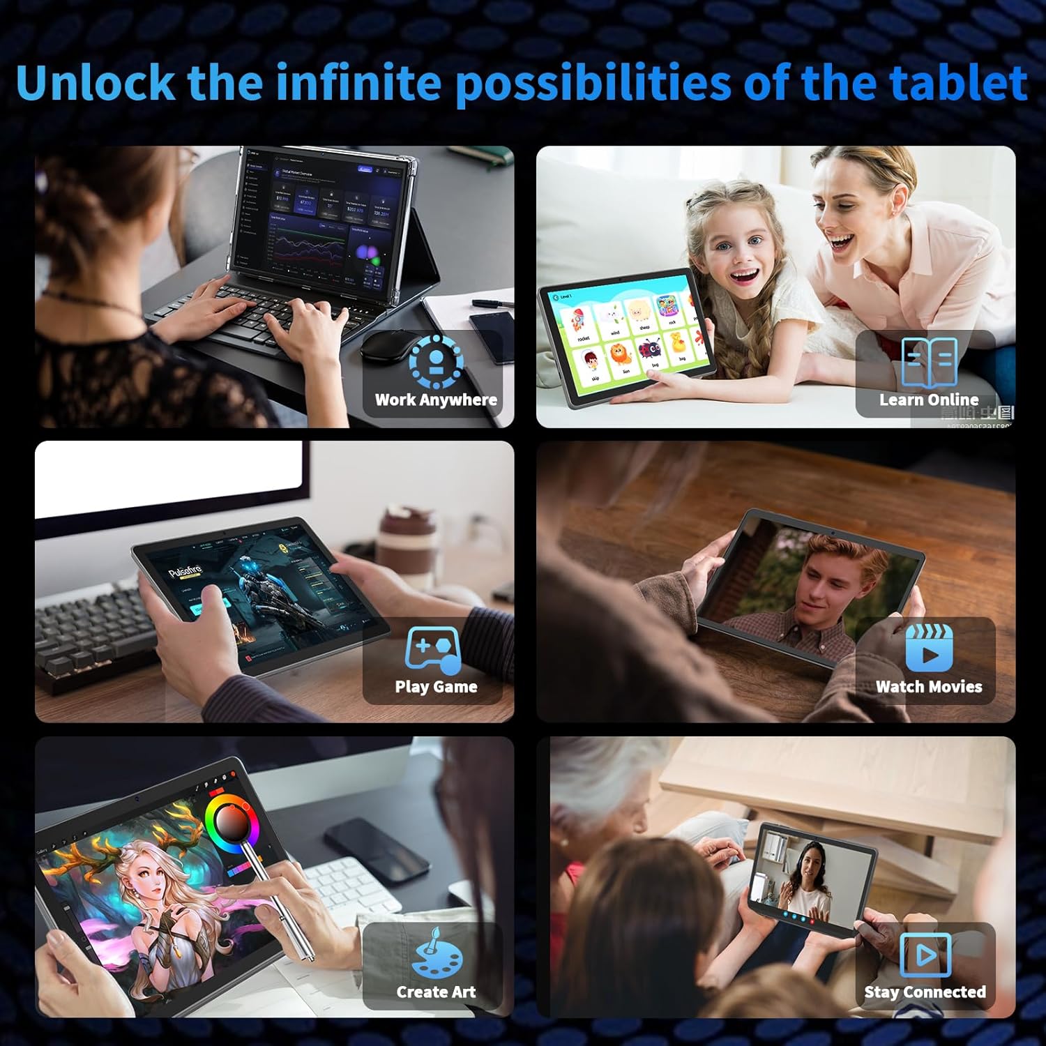 2026 10 Inch Tablet with Keyboard, Android 15 Tablet with Gemini AI, 24GB+256GB+2TB Expand, 2-in-1 Tablets with 8-Core, WiFi, 8000mAh, GMS, GPS, Electronic Tablets PC with Mouse, Case, Stylus (Black)