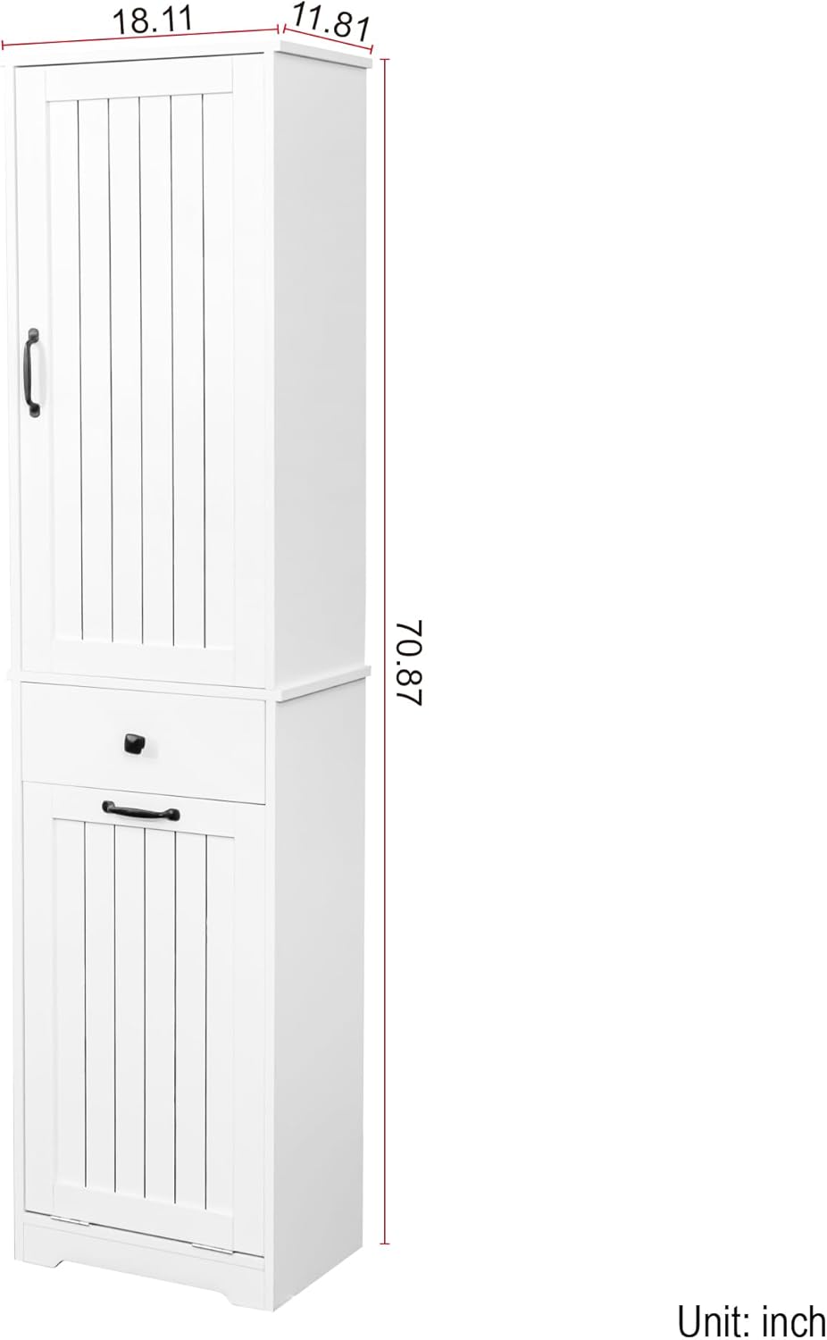 Laundry Cabinet with Doors and Shelf, Tilt-Out Laundry Hamper, Multiple Storage Space, Freestanding, Open Shelve, Adjustable Shelf, White, HU26041107 (11.81"x18.11"x70.87")