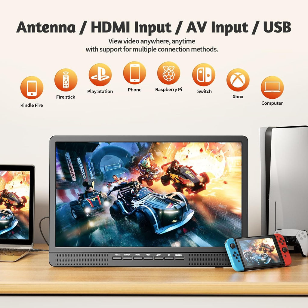 NORTHING 18.5 Inch Portable TV with Antenna, 12 Volt Small TV for Camping, Kitchen, RV, Boat, Truck, Home, Bedroom, HD 1080P Flat Screen Compact Mini TV Support USB/HDMI/AV Input