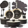 CAROTE 21-Piece Ceramic Cookware Set, Nonstick Pots and Pans Set with Detachable Handle, Non-Toxic Kitchen Cooking Set, Induction Compatible, Dishwasher & Oven Safe, Charcoal