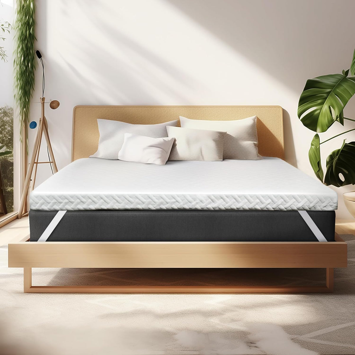 3 Inch Gel Memory Foam Mattress Topper Queen Size for Back Pain, Cooling Mattress Pad Bed Topper with Removable and Washable Bamboo Cover, CertiPUR-US & Oeko-Tex Certified – White