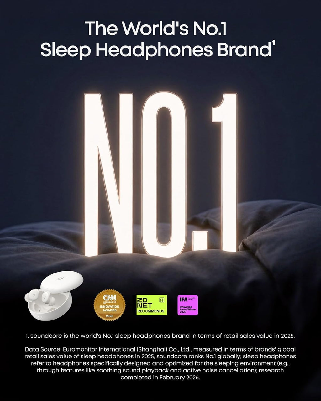 Soundcore Sleep A30 by Anker Sleep Earbuds, Smart Active Noise Cancelling Sleep Headphones, Adaptive Snore-Masking System, Ultra-Comfort for Side Sleepers, 45H Playtime(Renewed)